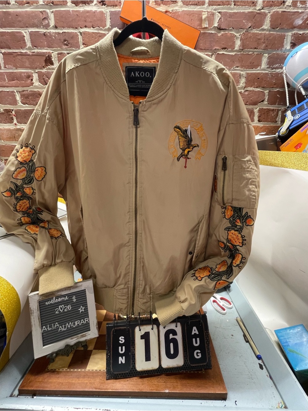 Akoo Bomber Jacket Mens Large Warfare Logo Graphic Print Flower Windbreake